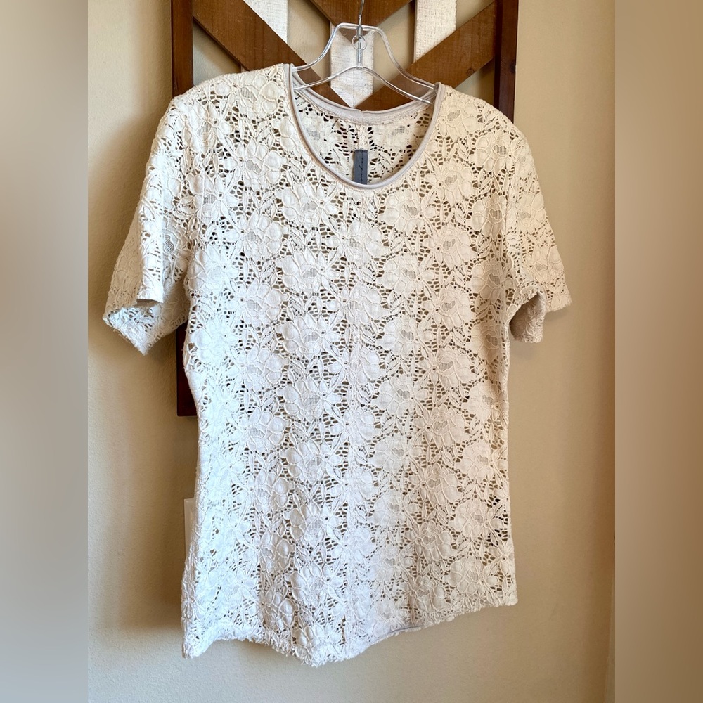 GUC Raquel Allegra S 2 Floral Lace Ivory Blouse Women’s Short Sleeve Top Tee